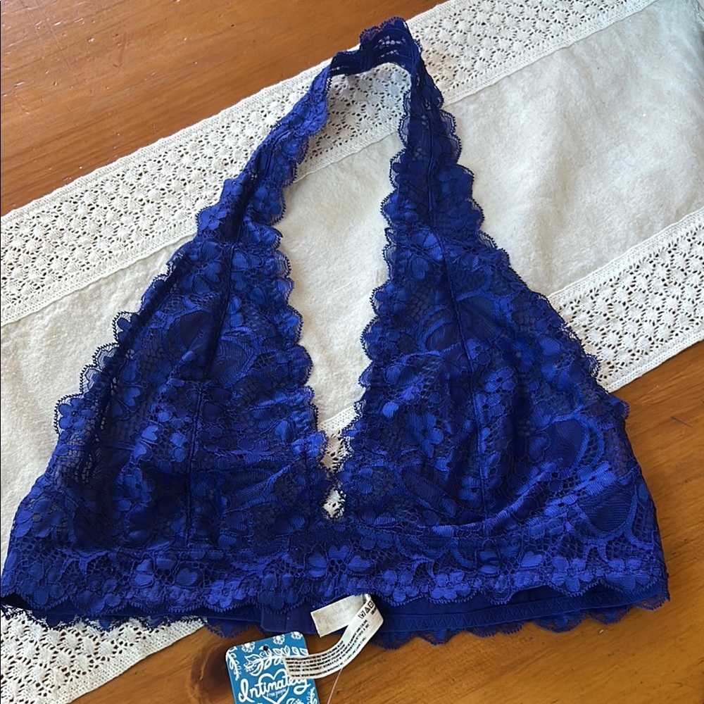 Lace Halter Bralette in Blue